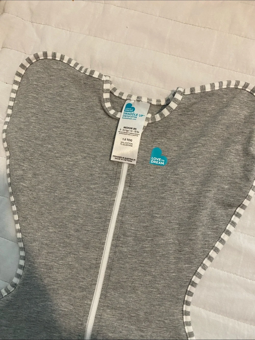 Love to Dream Grey double zipper Sleep Sack with Striped Trim